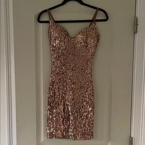 Fashion Nova Glittering Bronze Mini Dress